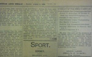 El diario The Buenos Aires Herald y los resultados de las semifinales de la Copa Bullrich. Nótese que en lugar de “Ferrocarril Oeste” el matutino escribe “Western Railways”.
