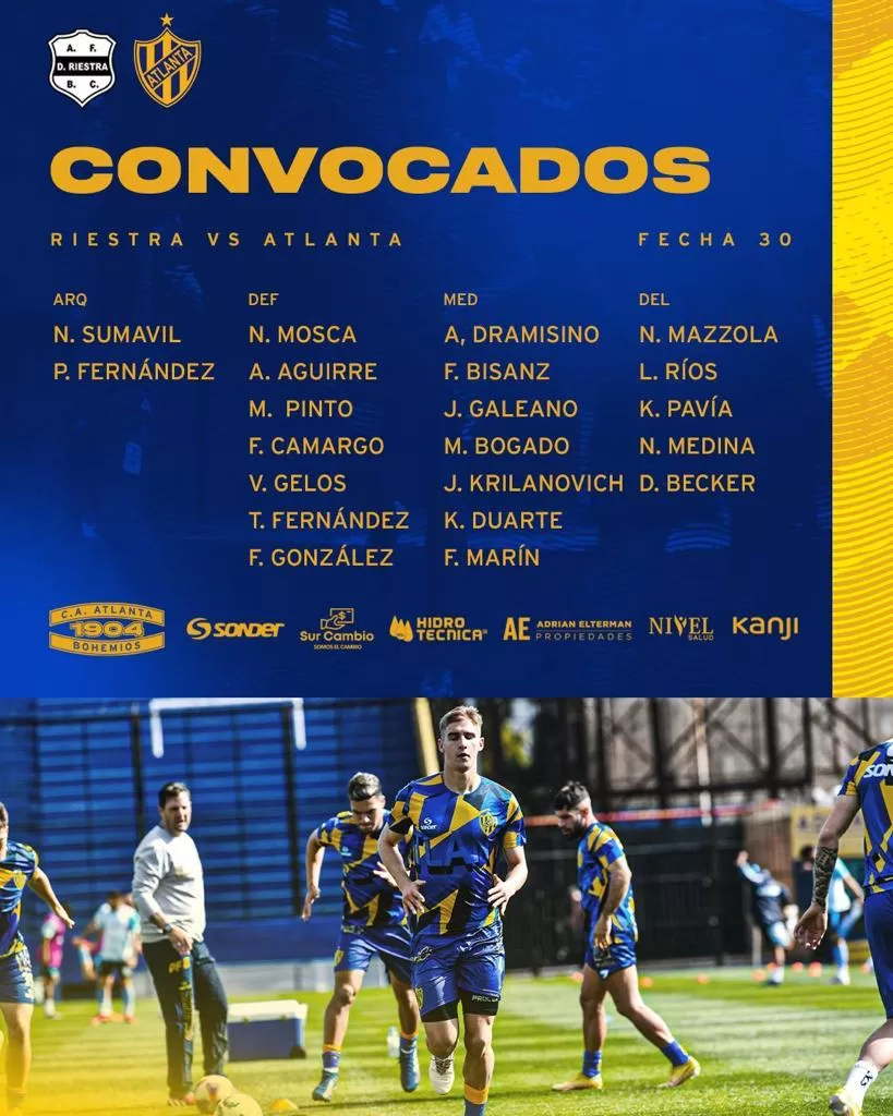 Convocados para enfrentar a UAI Urquiza - Club Atlético Atlanta