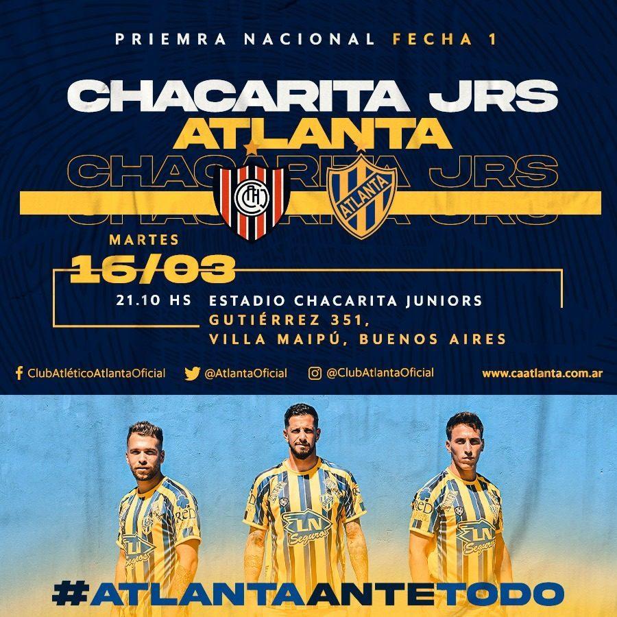 Atlanta - Club Atlético Chacarita Juniors placar ao vivo, H2H e